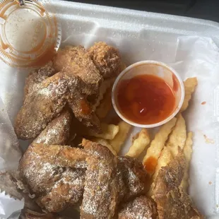 6 piece chicken wings and fries