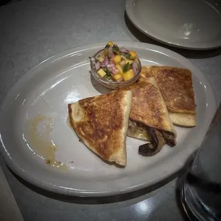 Duck quesadilla with mango salsa