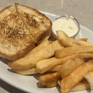 Turkey Reuben sandwich with white bread and fries with a side of DELICIOUS RANCH! 10/10! Also, the crisp Diet Coke was nice.