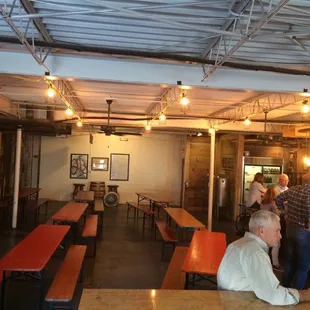 Picnic table seating with high tables and bar seating