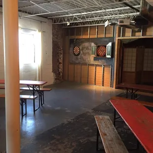 Sitting area with original German beer fest tables