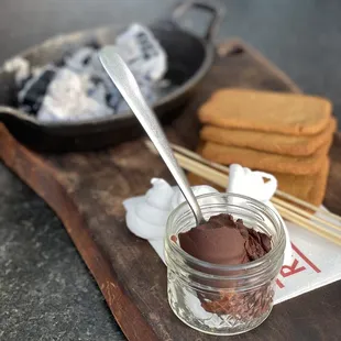 Table Side S'mores. You toast your own S'mores with Blue Dog Graham Cracker, Blue Dog Marshmallow, Chocolate Ganache!