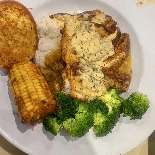Blackened catfish with a side of cajun boiled corn