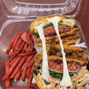 Chopped cheese the ocky way with added takis. 10/10