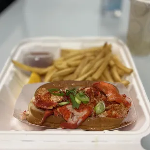 a hot dog and french fries