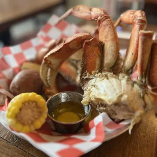 crab legs and corn on the cob