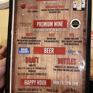 Drink menu