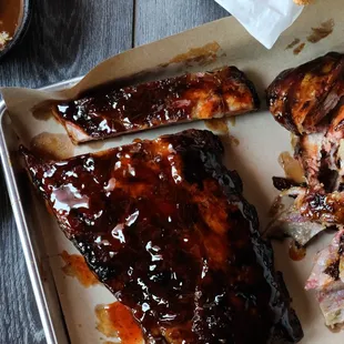 St Louis Ribs, Half Rack. St. Louis Ribs Meaty and Smoked low &amp; slow for ~ 4 hours.  Served wet or dry-rubbed.