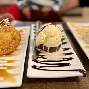 Fried ice cream, chocolate lava cake, mango panacota