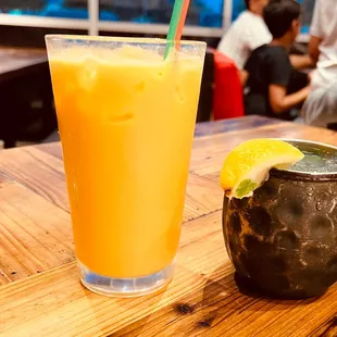 a glass of orange juice