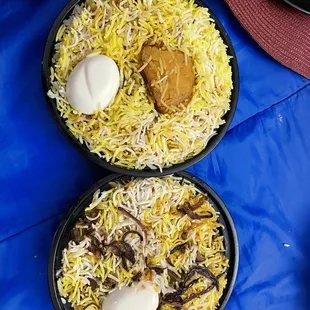 Kolkata Chicken Biryani (they give both the egg and potato) and Lucknowi Mutton Biryani