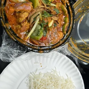 Chicken kadhai and rice