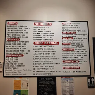 a menu on the wall