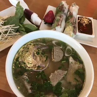 Ultimate pho and pork spring rolls.