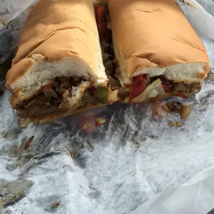 Hot sausage with pepper and onion.