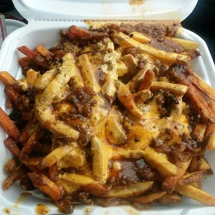 Infamous chili cheese fries. This is a size medium