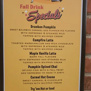 Specialty Fall Menu