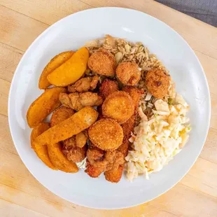 Seafood Combo $11.99 choose from fish, scallops, crabsticks, shrimp, oysters and more... + 2 sides