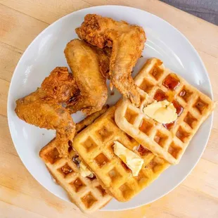 Chicken &amp; Waffles $8.49 (choice of wings or tenders ALL DAY!)