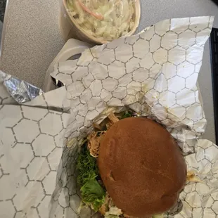 Pulled BBQ chicken with coleslaw