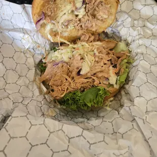 Pulled chicken with lettuce that automatically comes with it