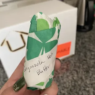 Surprise gift in my box homemade Gorgonzola herb butter :)