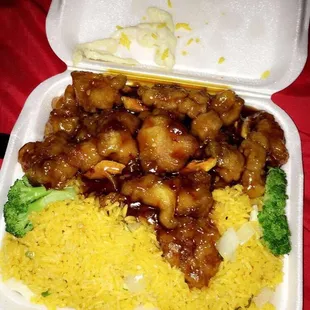 a takeout box of food