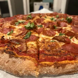 pepperoni, cheese, and basil