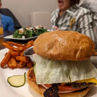 The burger (and my mom freaking out over the amazing beet salad. She added salmon to it)