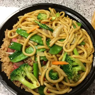 Vegetable lo mein and fried rice  (lunch portion)