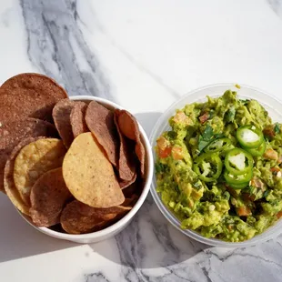 Corn tortilla chips with house-made guacamole