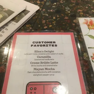 a menu for a coffee shop