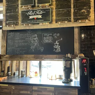 White board art behind the counter