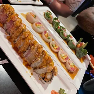 a long platter of sushi