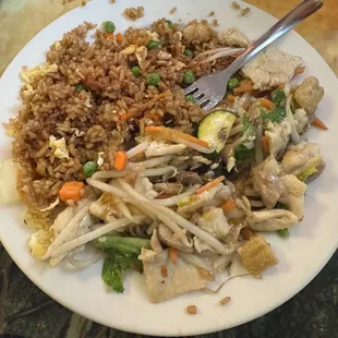 Lunch special - Chicken Chop Suey with Vegetable Fried Rice.