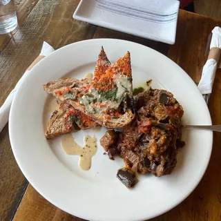 Eggplant Caponata with Sun-dried Pesto Crostini