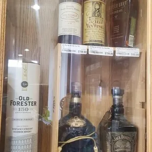 a display of bottles of liquor