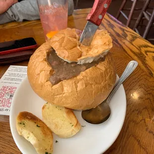 Beef stew in bread bowl