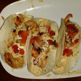 Wood fired grilled shrimp tacos.