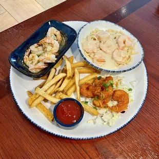 Choose 3 Shrimp with Fries (Linguini Alfredo, Crispy Dragon, Garlic Scampi)