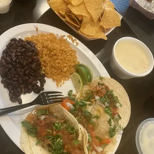 Street tacos, chips/queso