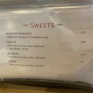 Sweet Menu at the Table ready to entice you to get some treats to-go.