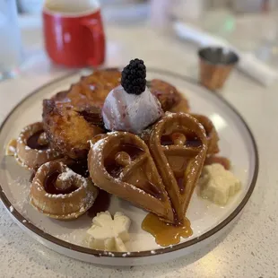 Chicken &amp; Waffle Lemon, Blackberry, and Ube