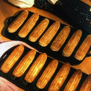 Locally sourced Tamaya Santa Ana Pueblo blue corn flour baked into a delicious blue corn cob bread.
