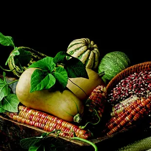 Corn, Beans, and Squash also known as the Three Sisters are three important Native American ingredients that we feature in our cuisine.