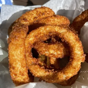 onion rings in a basket