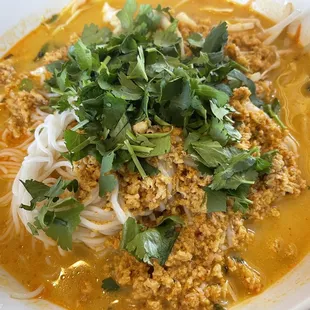 Khao Poon Laotian Curry Soup &amp; I added fresh mint.  Incredible.