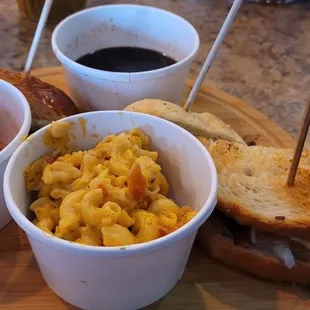 Sampler for the tasting, mac and cheese, meatball, sliders, and club sandwich