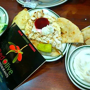 Greek Salad, Hummus with Chicken and Toum be Garlic Sauce OMG Xtra strong Delicious