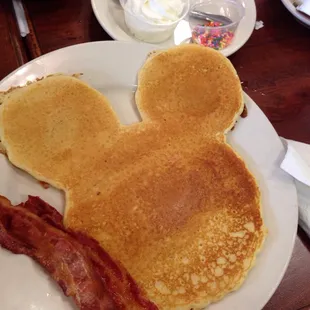 Mickey Pancake comes with whipped cream and sprinkles!